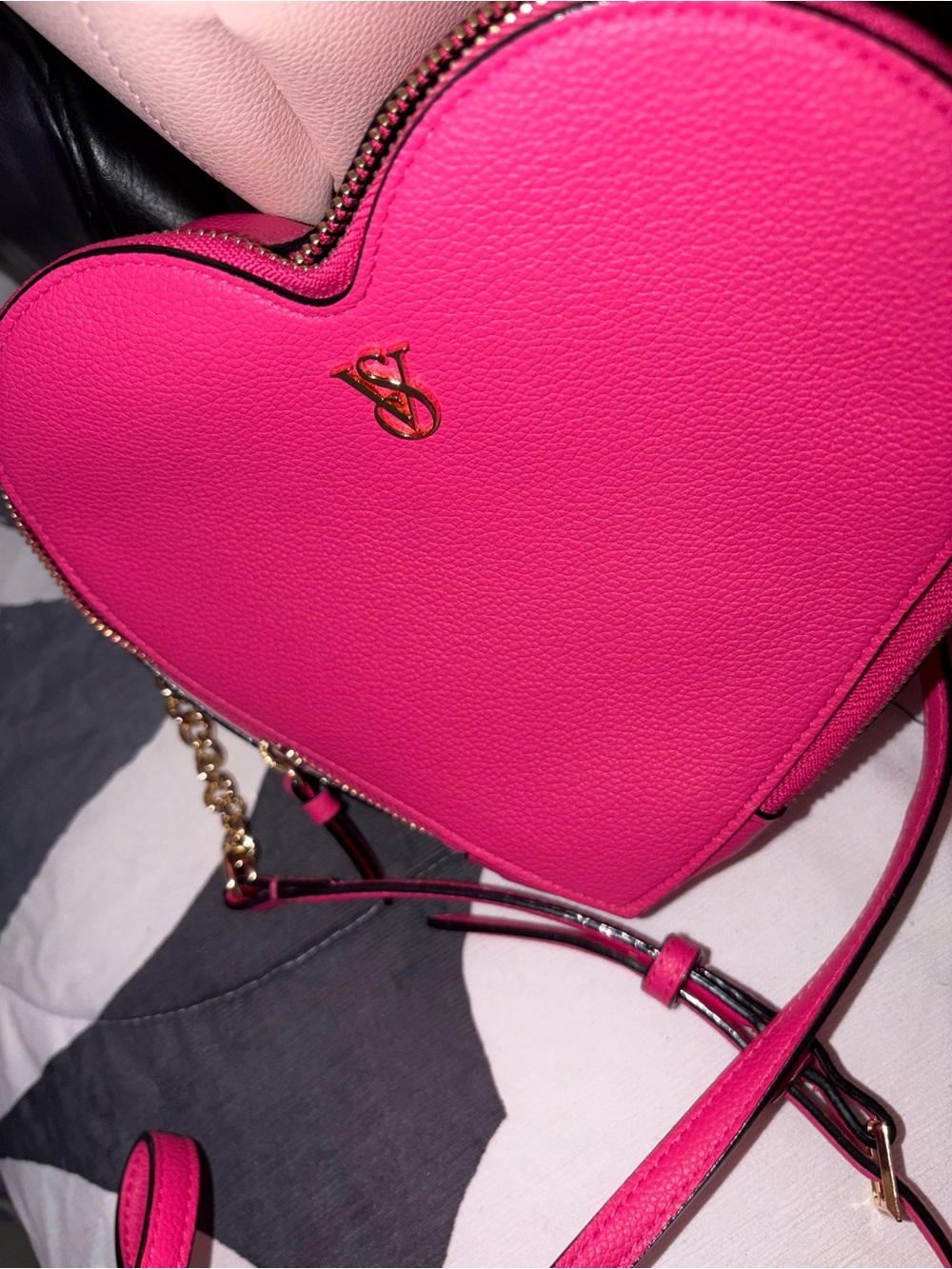 Victoria's Secret Bright Pink Heart Crossbody with Gold Hardware